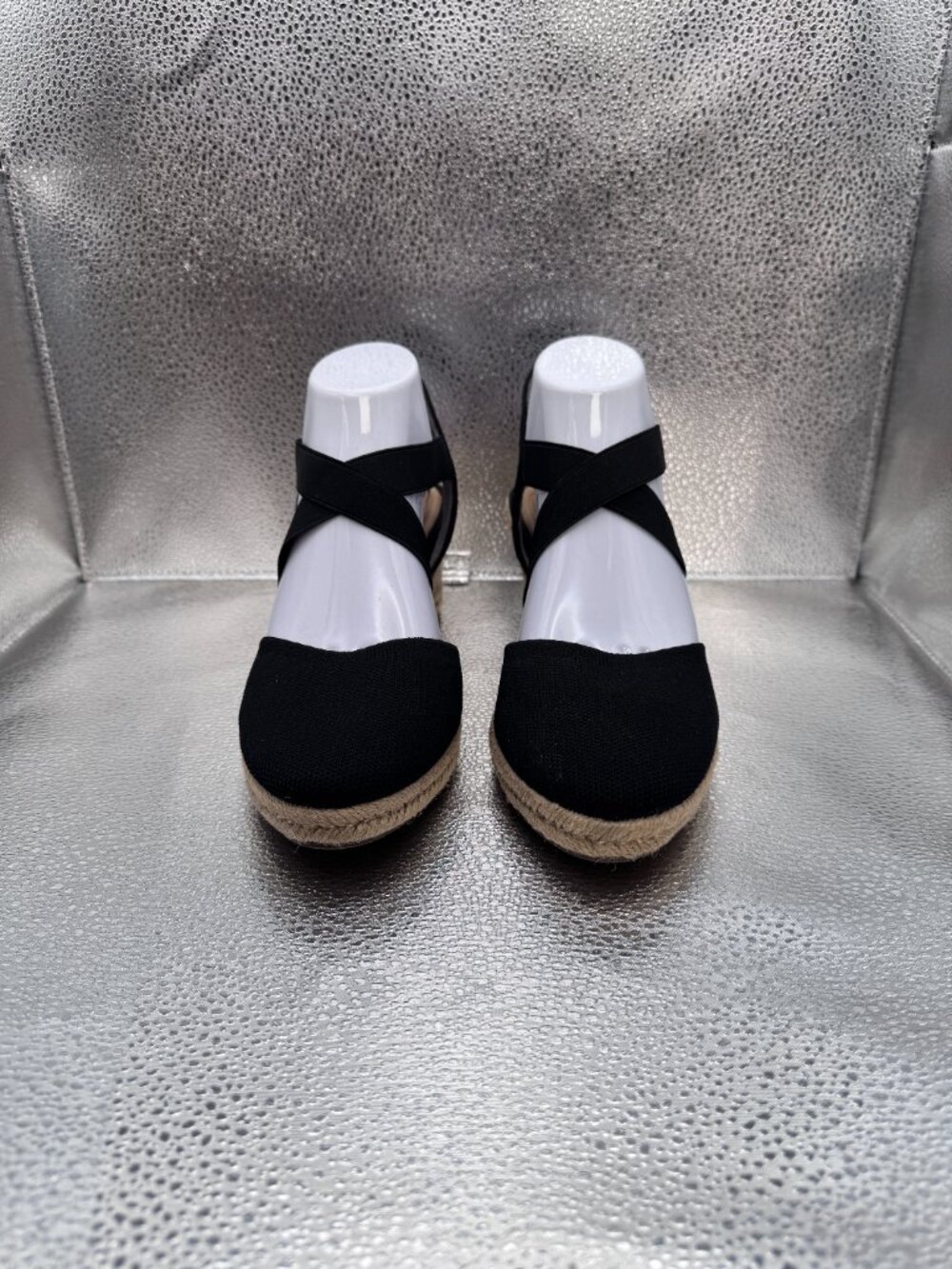 NWOB Joie Black Sydney Stretch Espadrille Wedge Sandals Shoes Jute Raffia - Picture 5 of 9